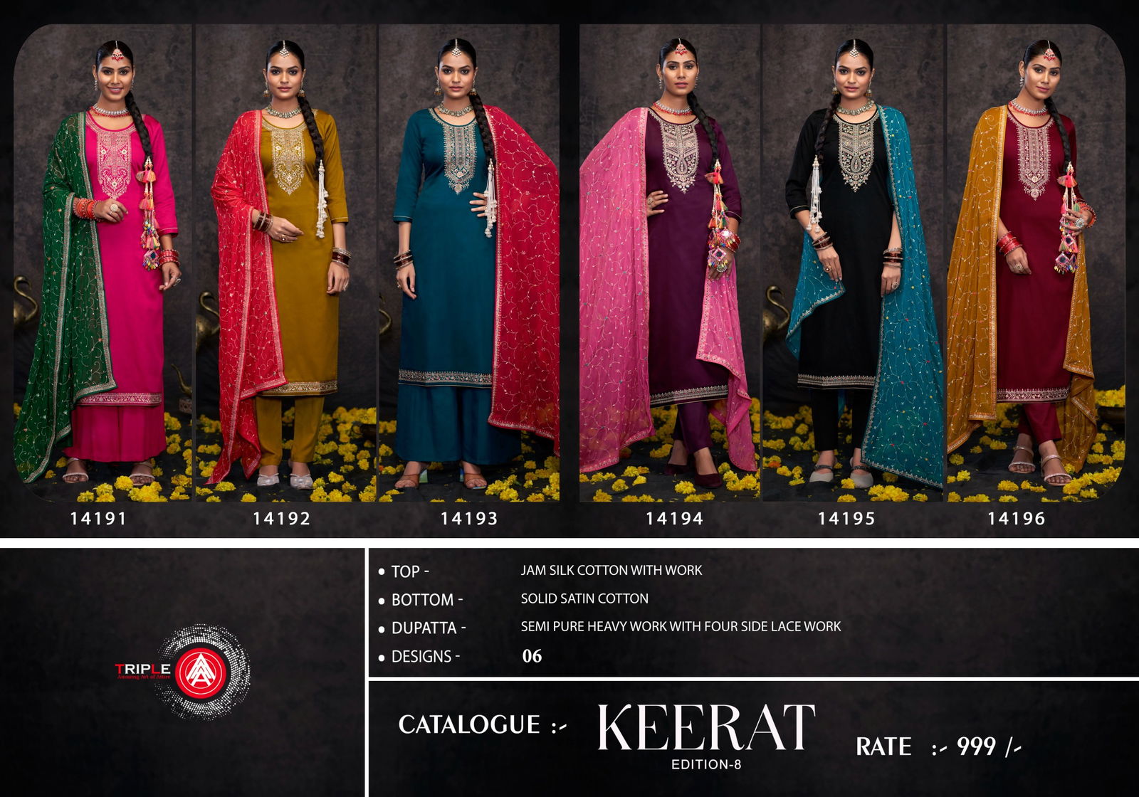Keerat Edition 8 By Triple Aaa Jam Silk Designer Salwar Kameez Wholesale Shop In Surat
